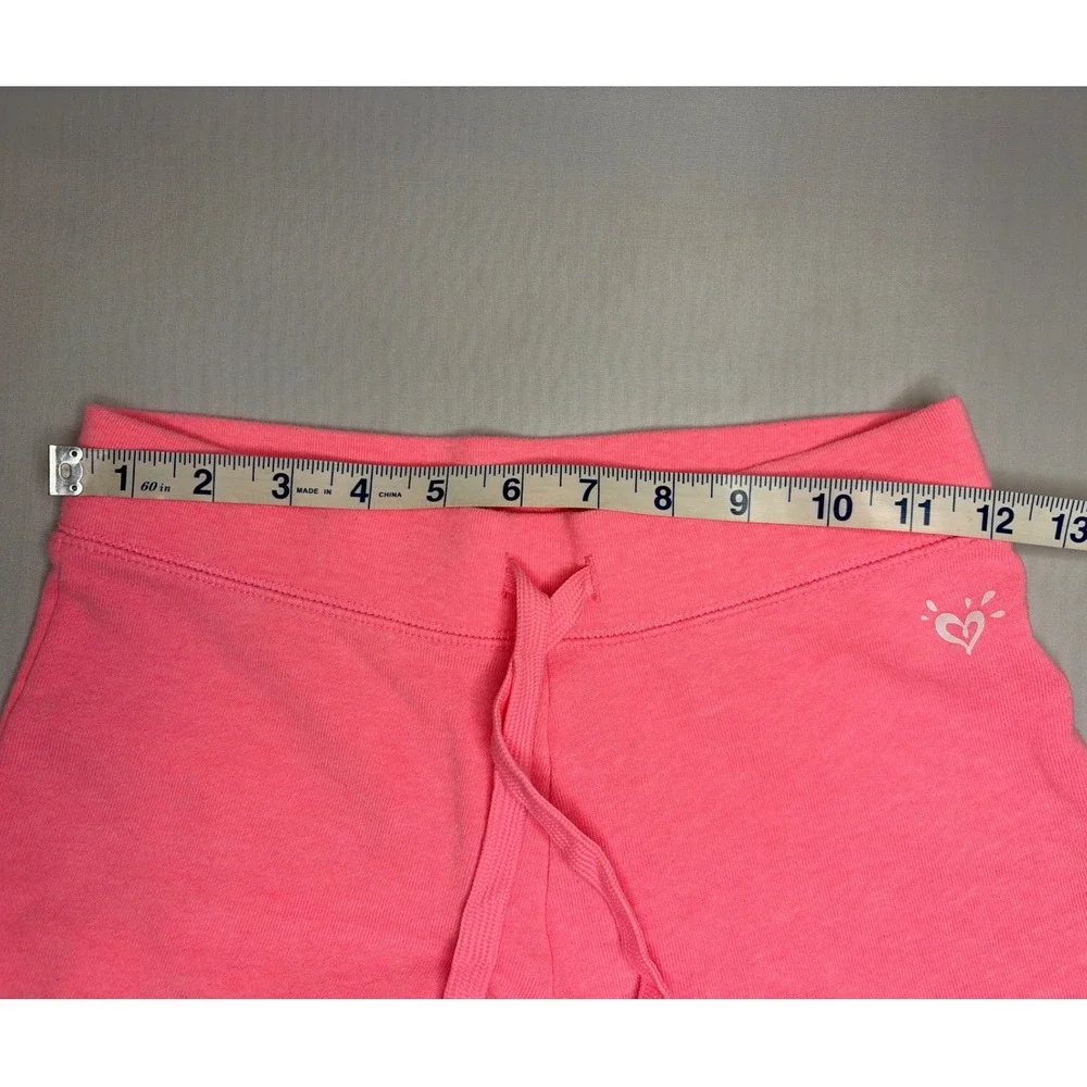 Justice Girls Pink French Terry Active Shorts Size 10 Drawstring Heart Logo